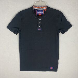 Superdry Henley Tee Size Medium Black Cotton Heather Short Sleeve International